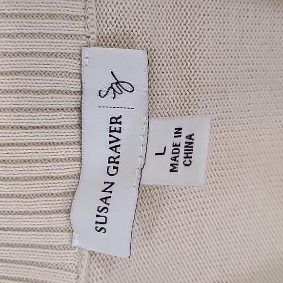 SUSAN GRAVER Cream/Gold Zip-Up Quilted Vest w/Pockets Lightweight Classic, L - Picture 4 of 6